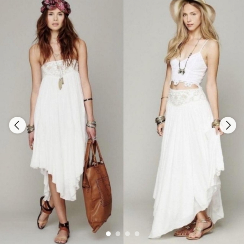 Free People Rhiannon Convertible Embroidered Waist Handkerchief Hem Maxi Skirt L